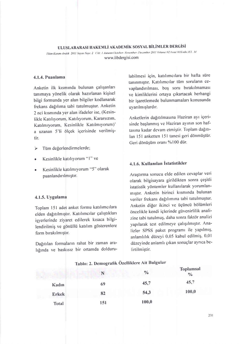 1.4. Puanlama Anketin ilk krsmrnda bulunan galrqanlarr tanrmaya ydnelik olarak haztlanan ki;isel bitgi fbrmunda yer alan bilgiler kodlanarak frekans dafrlrma tabi tutulmuqtur' Anketin 2 nci krsmtnda