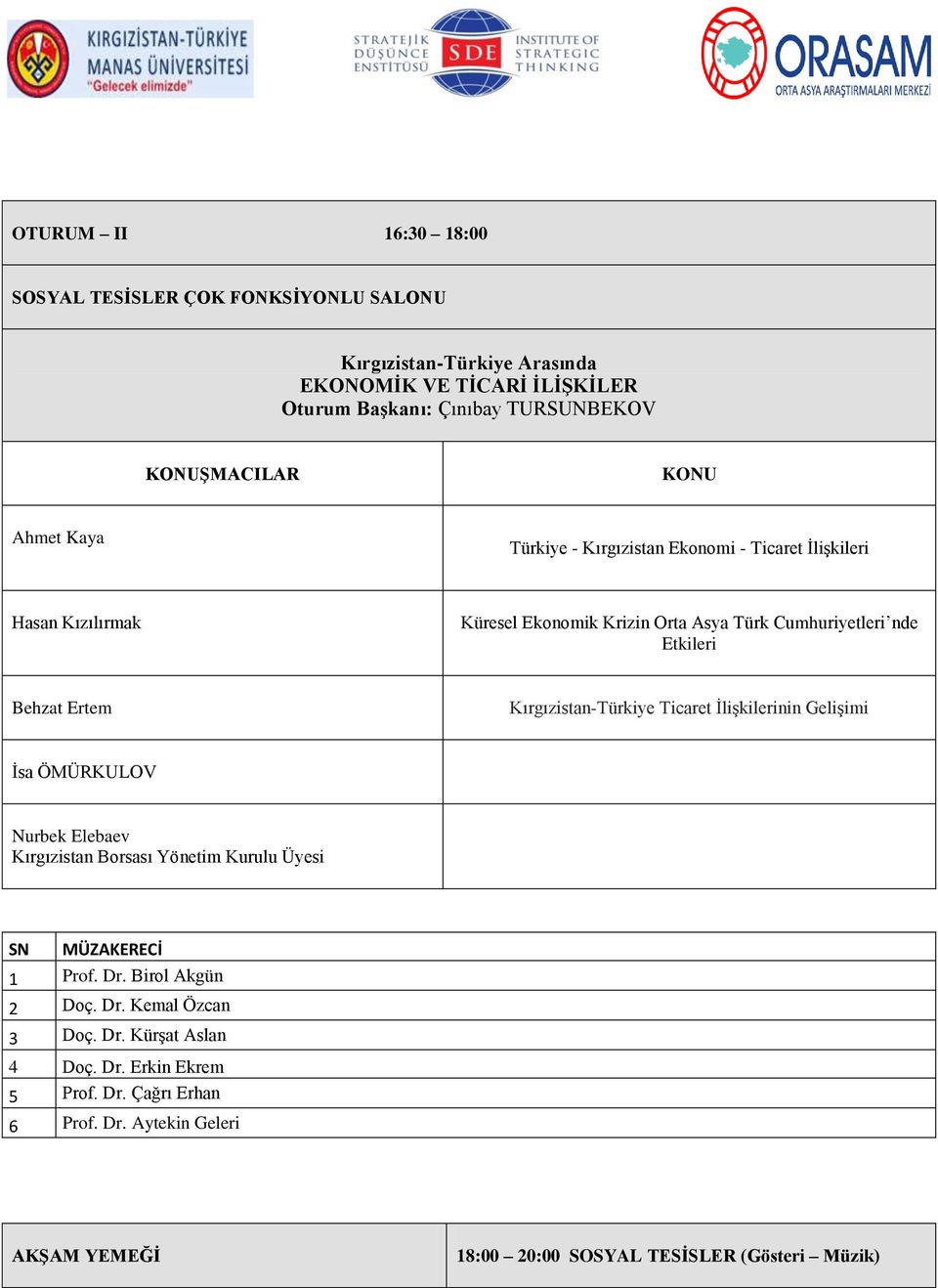 Ticaret İlişkilerinin Gelişimi İsa ÖMÜRKULOV Nurbek Elebaev Kırgızistan Borsası Yönetim Kurulu Üyesi SN MÜZAKERECİ 1 Prof. Dr. Birol Akgün 2 Doç. Dr. Kemal Özcan 3 Doç.