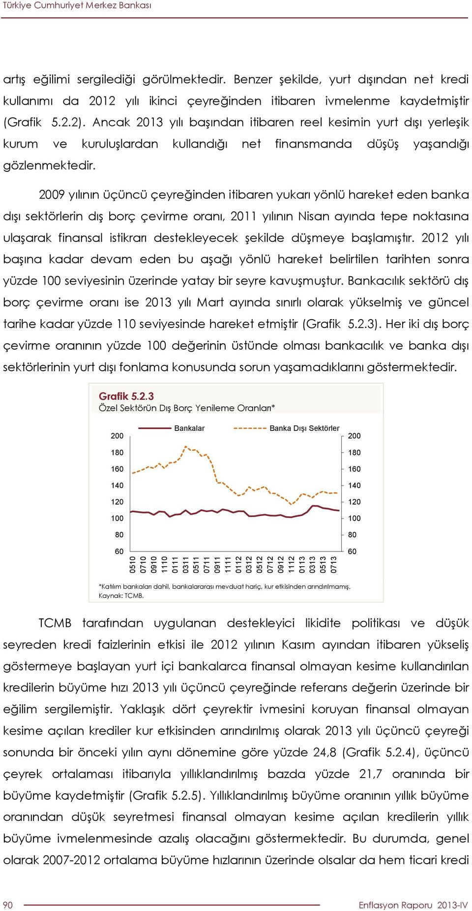 yılının üçüncü çeyreğinden itibaren yukarı yönlü hareket eden banka dışı sektörlerin dış borç çevirme oranı, yılının Nisan ayında tepe noktasına ulaşarak finansal istikrarı destekleyecek şekilde