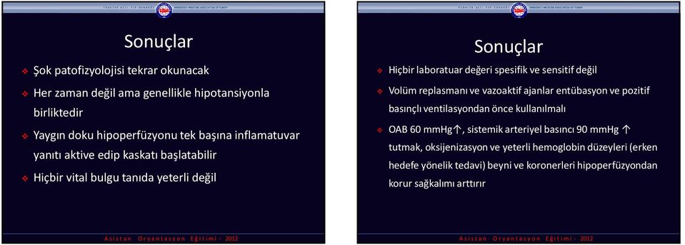 değil Volüm replasmanı ve vazoaktif ajanlar entübasyon ve pozitif basınçlı ventilasyondan önce kullanılmalı OAB 60 mmhg, sistemik arteriyel basıncı