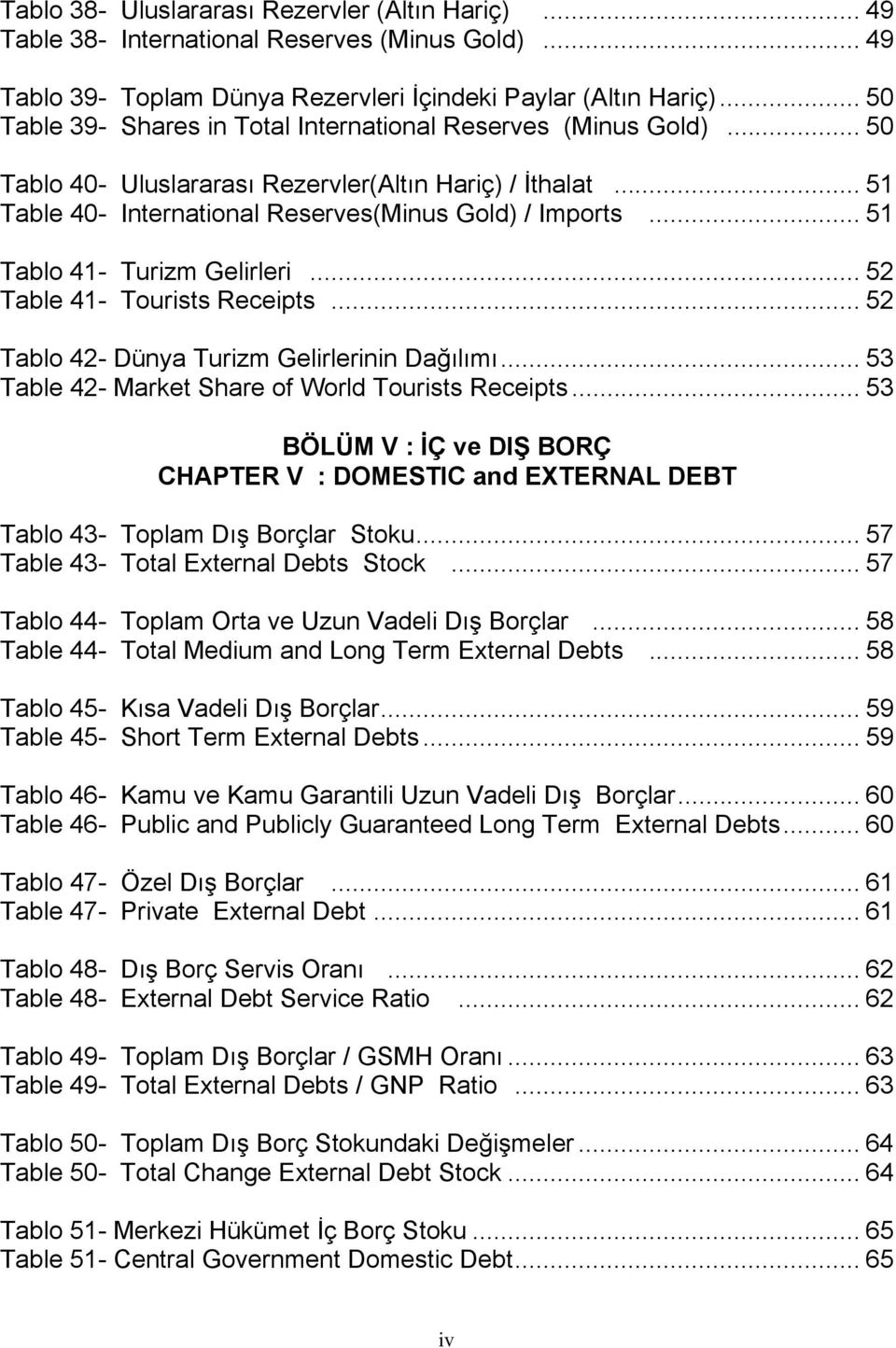 .. 51 Tablo 41- Turizm Gelirleri... 52 Table 41- Tourists Receipts... 52 Tablo 42- Dünya Turizm Gelirlerinin Dağılımı... 53 Table 42- Market Share of World Tourists Receipts.