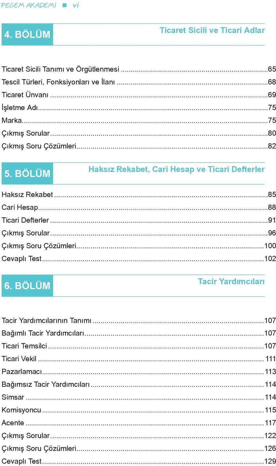 ..91 Çıkmış Sorular...96 Çıkmış Soru Çözümleri...100 Cevaplı Test...10 6. BÖLÜM Tacir Yardımcıları Tacir Yardımcılarının Tanımı...107 Bağımlı Tacir Yardımcıları.