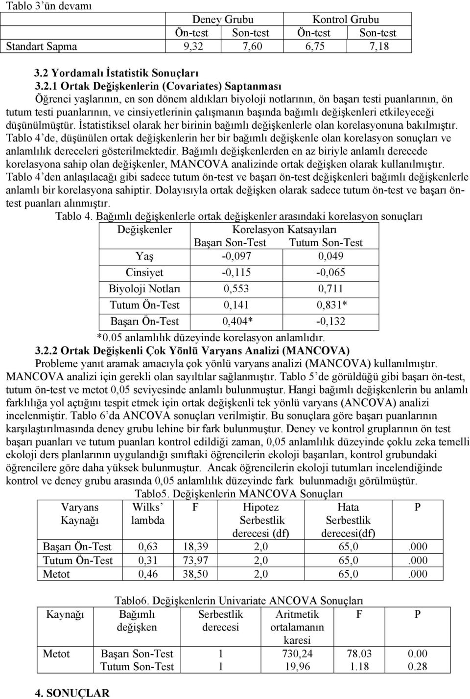 Yordamalı İstatistik Sonuçları 3.2.