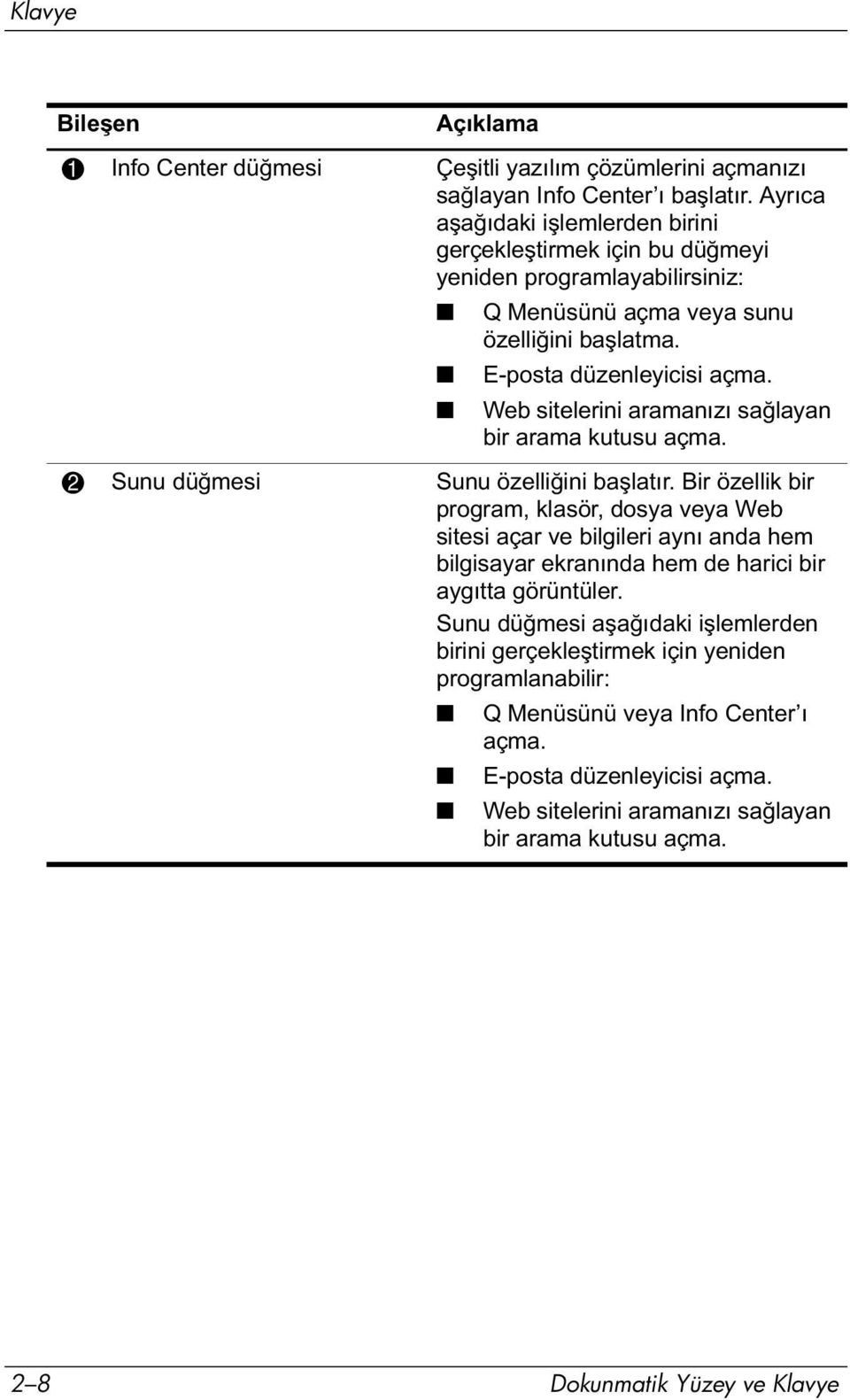 Web sitelerini aramanızı sağlayan bir arama kutusu açma. 2 Sunu düğmesi Sunu özelliğini başlatır.