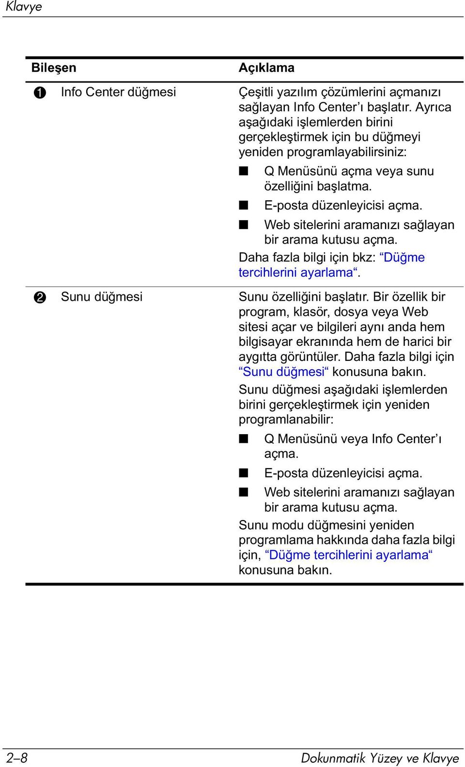 Web sitelerini aramanızı sağlayan bir arama kutusu açma. Daha fazla bilgi için bkz: Düğme tercihlerini ayarlama. 2 Sunu düğmesi Sunu özelliğini başlatır.