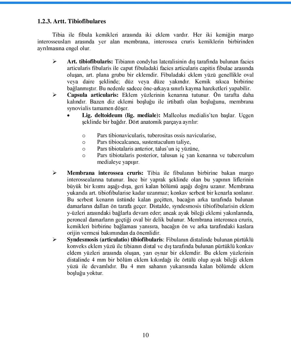 tibiofibularis: Tibianın condylus lateralisinin dıģ tarafında bulunan facies articularis fibularis ile caput fibuladaki facies articularis capitis fibulae arasında oluģan, art.