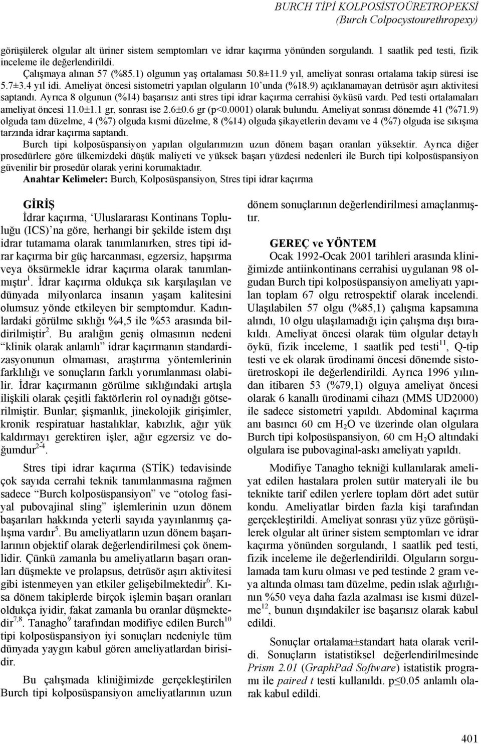 Ameliyat öncesi sistometri yapılan olguların 10 unda (%18.9) açıklanamayan detrüsör aşırı aktivitesi saptandı. Ayrıca 8 olgunun (%14) başarısız anti stres tipi idrar kaçırma cerrahisi öyküsü vardı.