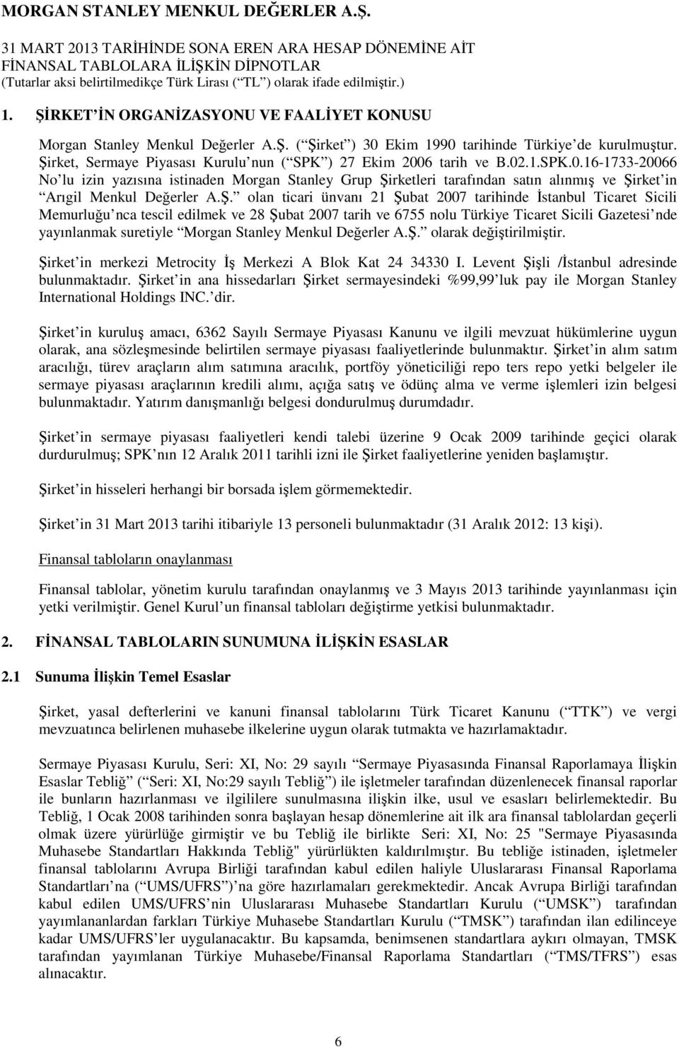 Ş. olan ticari ünvanı 21 Şubat 2007 tarihinde Đstanbul Ticaret Sicili Memurluğu nca tescil edilmek ve 28 Şubat 2007 tarih ve 6755 nolu Türkiye Ticaret Sicili Gazetesi nde yayınlanmak suretiyle Morgan