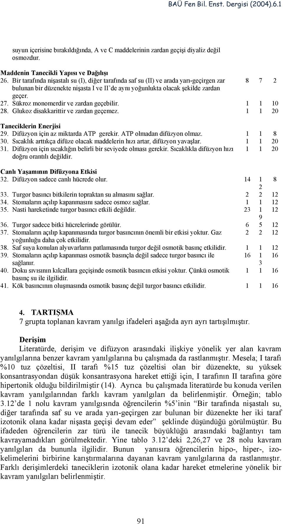 Sükroz monomerdir ve zardan geçebilir. 1 1 10 28. Glukoz disakkarittir ve zardan geçemez. 1 1 20 Taneciklerin Enerjisi 29. Difüzyon için az miktarda ATP gerekir. ATP olmadan difüzyon olmaz. 1 1 8 30.