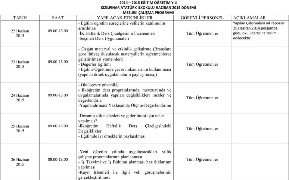 23 Haziran - Özgün materyal ve etkinlik geliştirme (Branşlara göre ihtiyaç duyulacak materyallerin öğretmenlerce geliştirilmesi yöntemleri) - Değerler Eğitimi - Eğitim-Öğretimde çevre imkanlarının