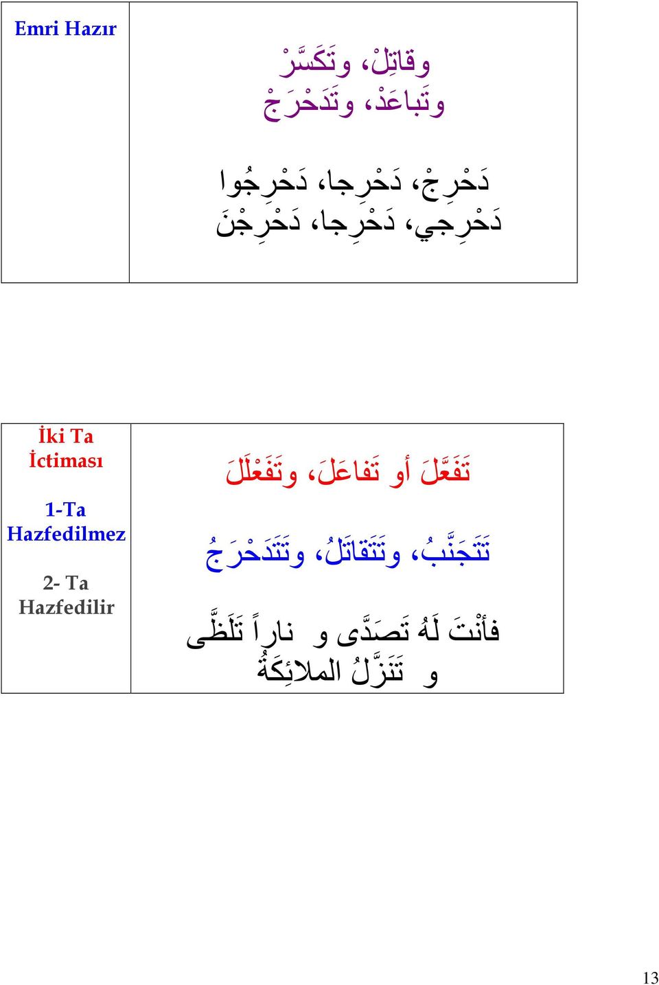 2- Ta Hazfedilir ت ف ع ل أو ت فاع ل وت ف ع ل ل ت ت ج ن ب وت ت قات ل