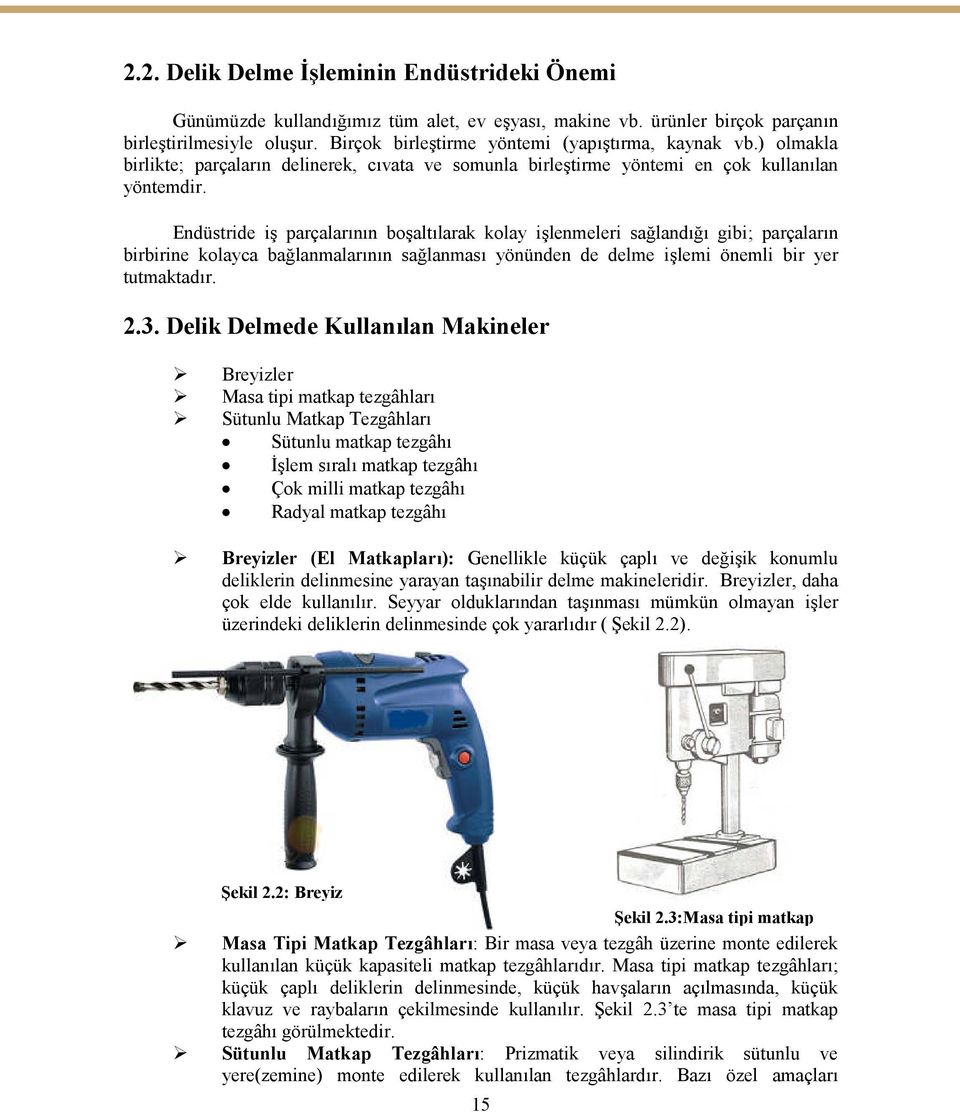 Endüstride iş parçalarının boşaltılarak kolay işlenmeleri sağlandığı gibi; parçaların birbirine kolayca bağlanmalarının sağlanması yönünden de delme işlemi önemli bir yer tutmaktadır. 2.3.