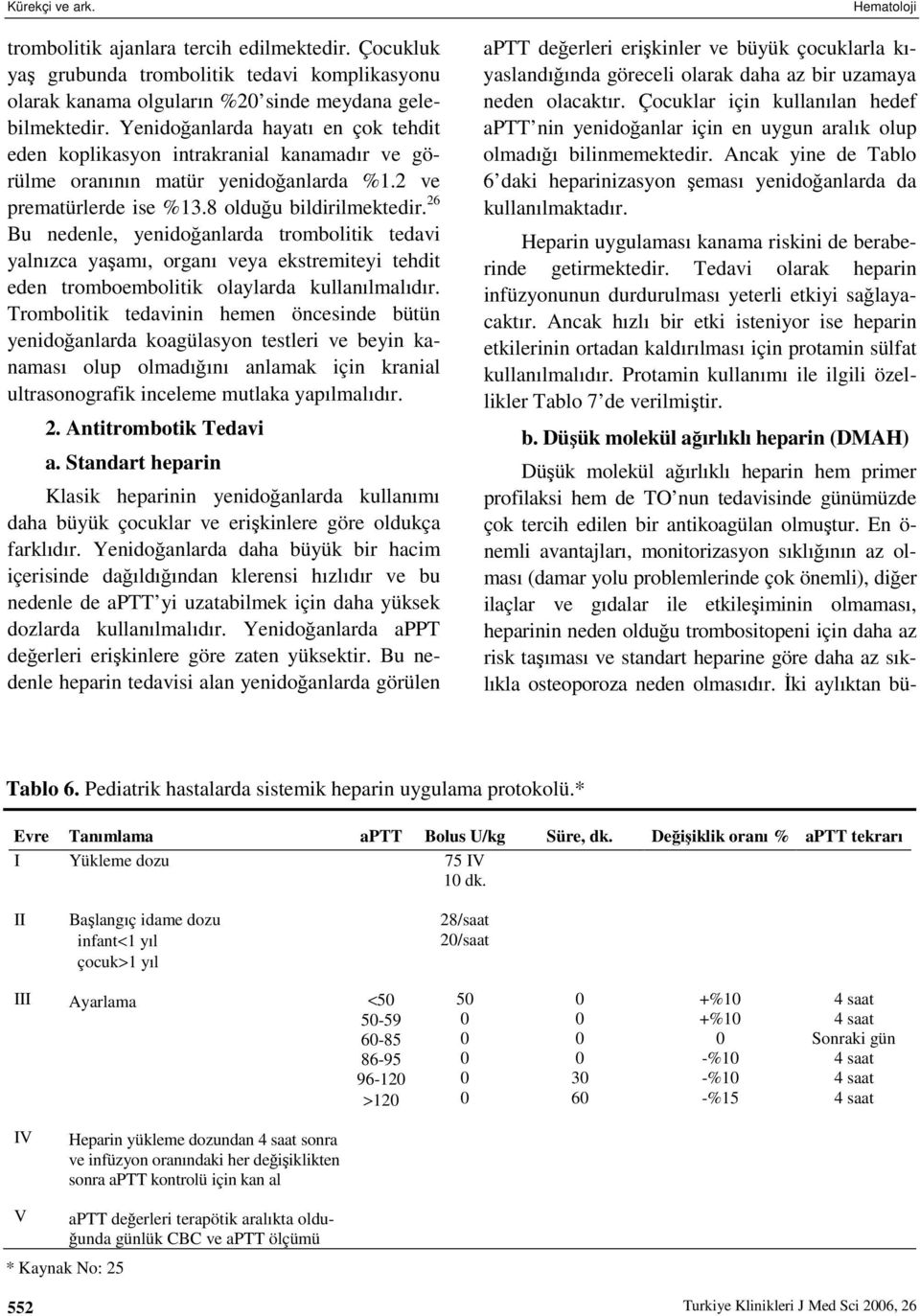 26 Bu nedenle, yenidoğanlarda trombolitik tedavi yalnızca yaşamı, organı veya ekstremiteyi tehdit eden tromboembolitik olaylarda kullanılmalıdır.