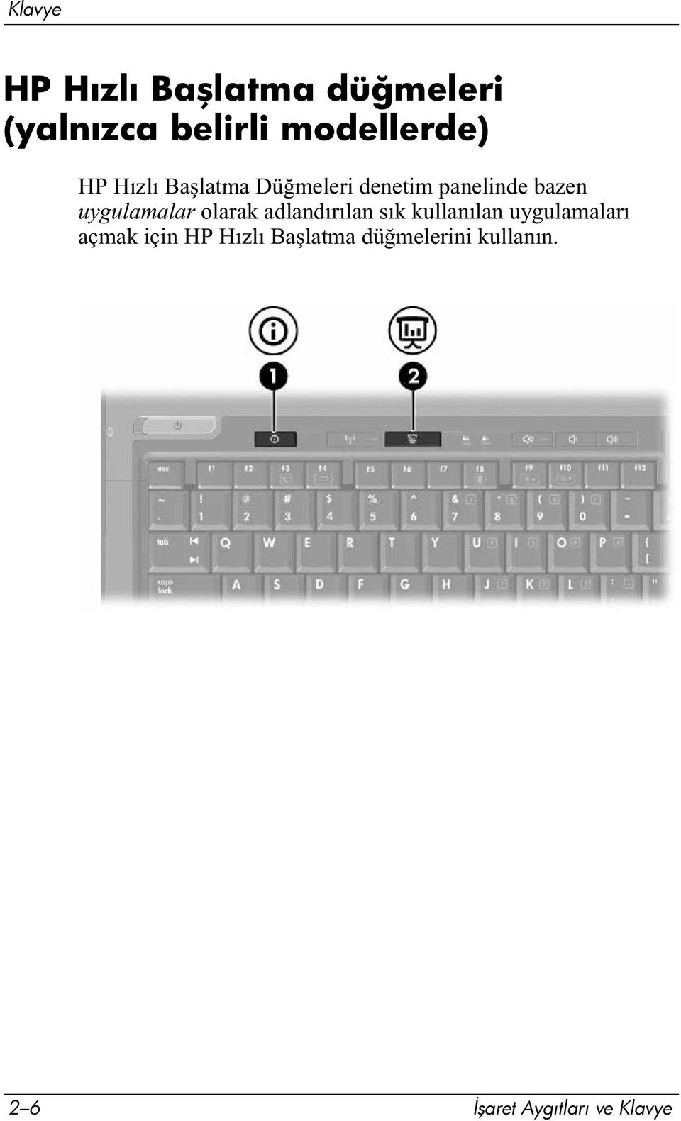 olarak adlandırılan sık kullanılan uygulamaları açmak için HP