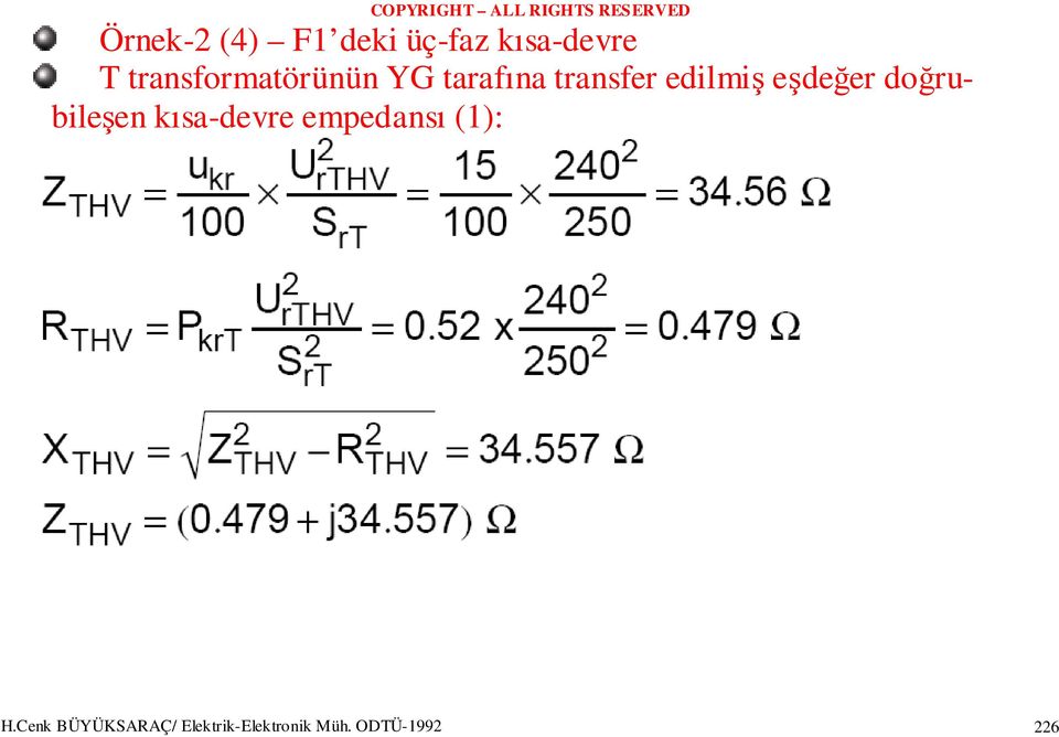 eşdeğer doğrubileşen kısa-devre empedansı (1):