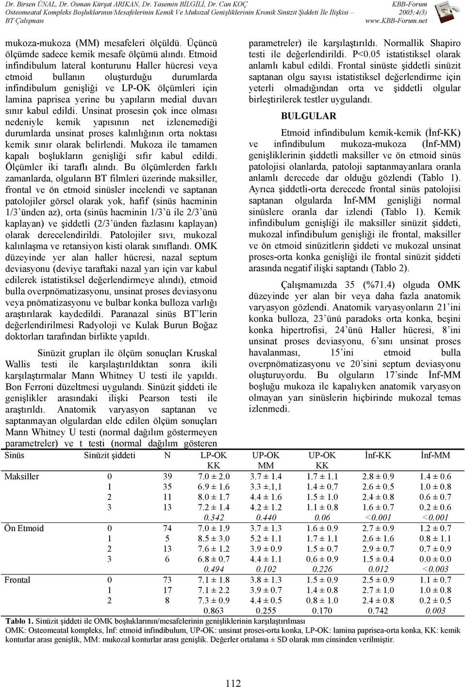 kabul edildi. Unsinat prosesin çok ince olması nedeniyle kemik yapısının net izlenemediği durumlarda unsinat proses kalınlığının orta noktası kemik sınır olarak belirlendi.