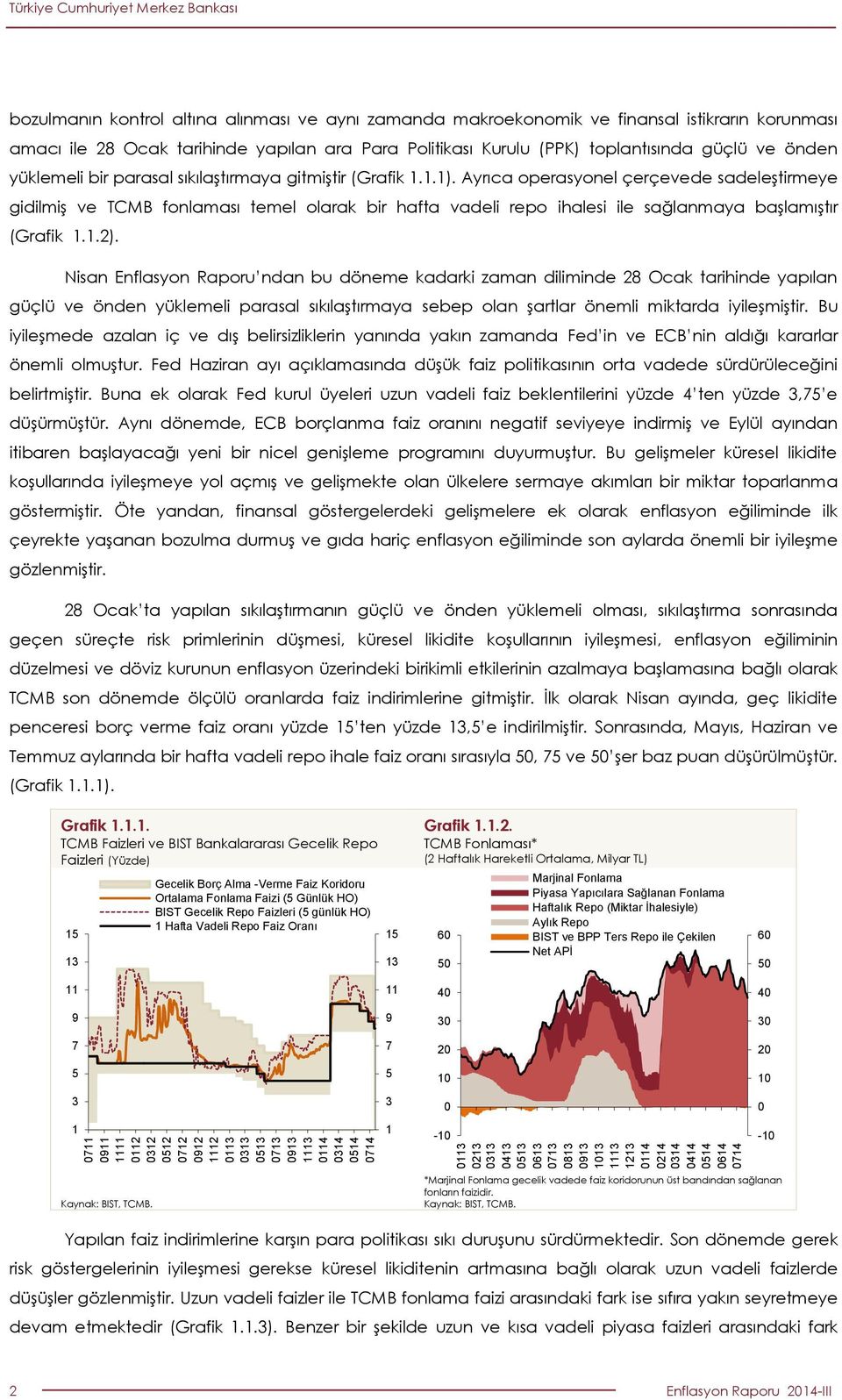 Ayrıca operasyonel çerçevede sadeleştirmeye gidilmiş ve TCMB fonlaması temel olarak bir hafta vadeli repo ihalesi ile sağlanmaya başlamıştır (Grafik 1.1.).