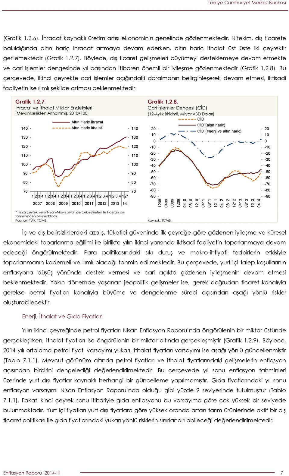 Böylece, dış ticaret gelişmeleri büyümeyi desteklemeye devam etmekte ve cari işlemler dengesinde yıl başından itibaren önemli bir iyileşme gözlenmektedir (Grafik 1..).