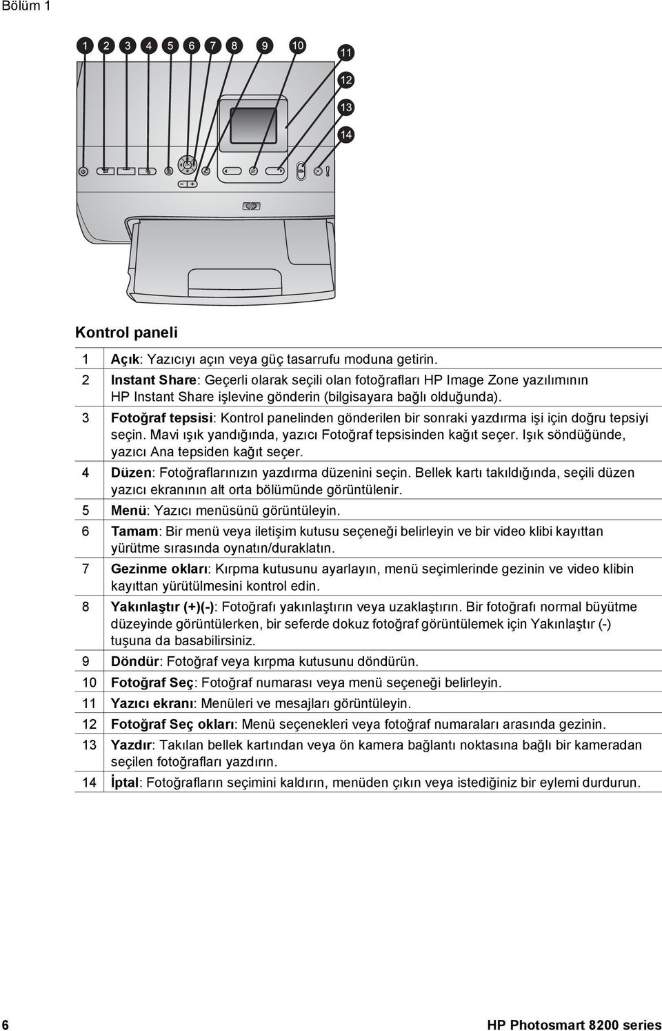 3 Fotoğraf tepsisi: Kontrol panelinden gönderilen bir sonraki yazdırma işi için doğru tepsiyi seçin. Mavi ışık yandığında, yazıcı Fotoğraf tepsisinden kağıt seçer.