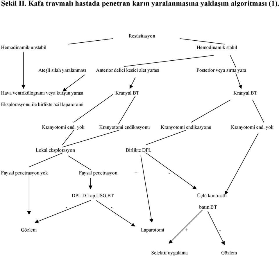 ventrikülogramı veya kurşun yarası Kranyal BT Kranyal BT Eksplorasyonu ile birlikte acil laparotomi Kranyotomi end.