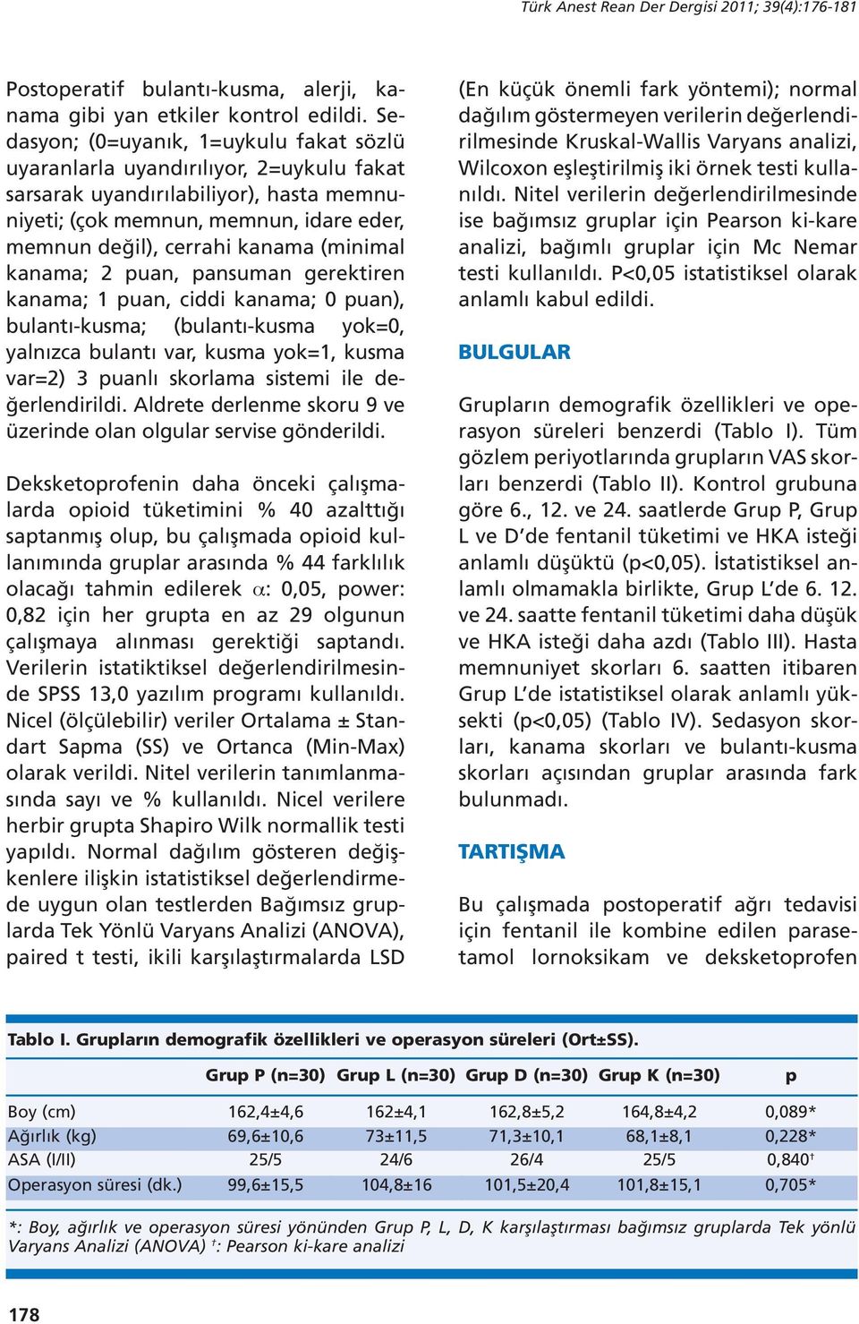 (minimal kanama; 2 puan, pansuman gerektiren kanama; 1 puan, ciddi kanama; 0 puan), bulantı-kusma; (bulantı-kusma yok=0, yalnızca bulantı var, kusma yok=1, kusma var=2) 3 puanlı skorlama sistemi ile