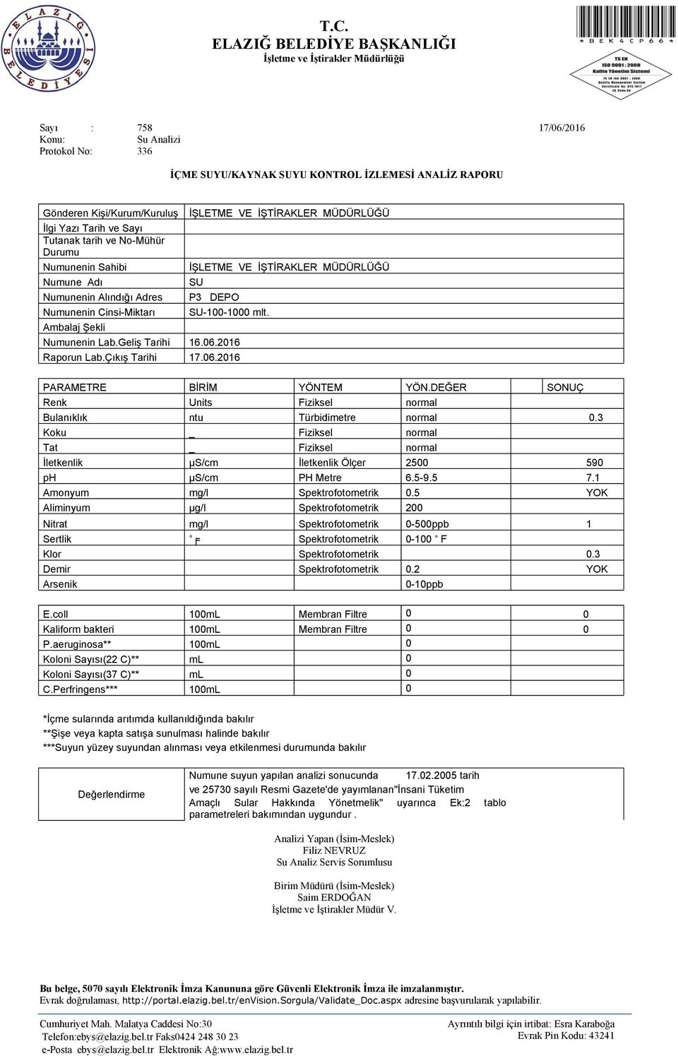 İletkenlik µs/cm İletkenlik Ölçer 2500 590 Nitrat mg/l