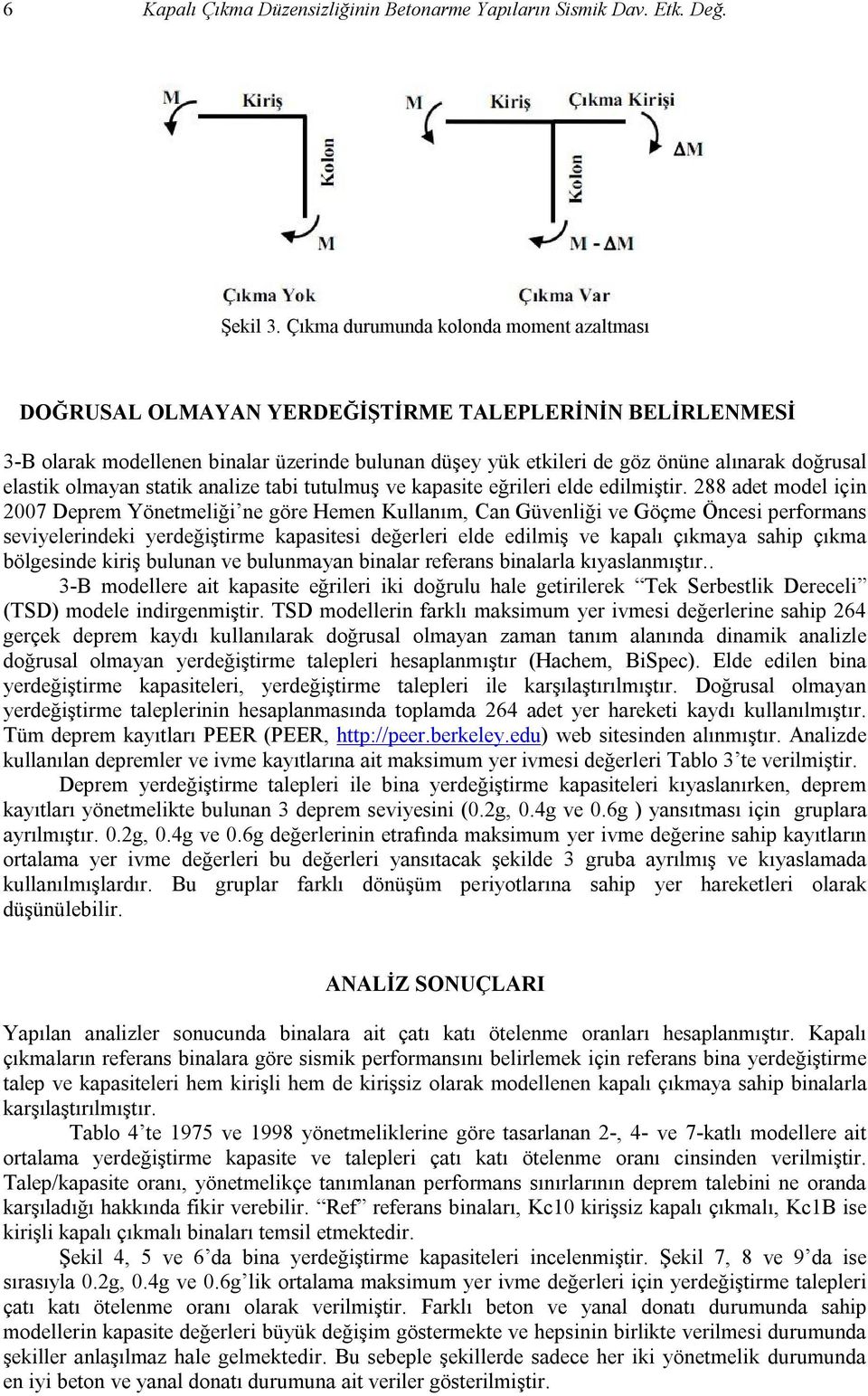 elastik olmayan statik analize tabi tutulmuş ve kapasite eğrileri elde edilmiştir.