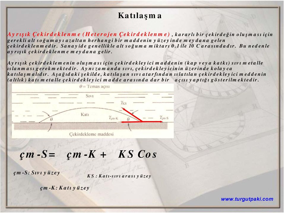 Ayrışık çekirdeklemenin oluşması için çekirdekleyici maddenin (kap veya katkı) sıvı metalle ıslanması gerekmektedir. Aynı zamanda sıvı, çekirdekleyicinin üzerinde kolayca katılaşmalıdır.