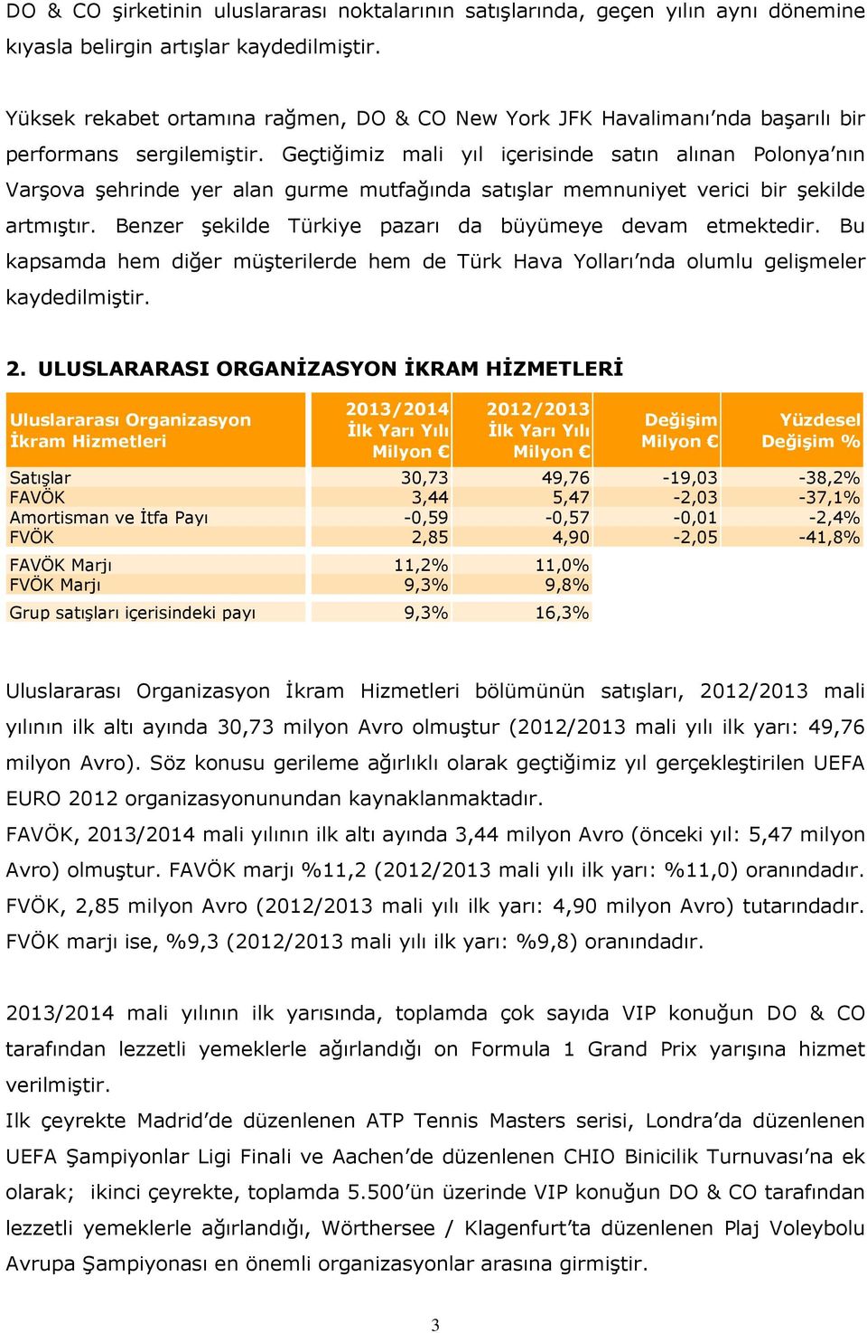 Geçtiğimiz mali yıl içerisinde satın alınan Polonya nın Varşova şehrinde yer alan gurme mutfağında satışlar memnuniyet verici bir şekilde artmıştır.