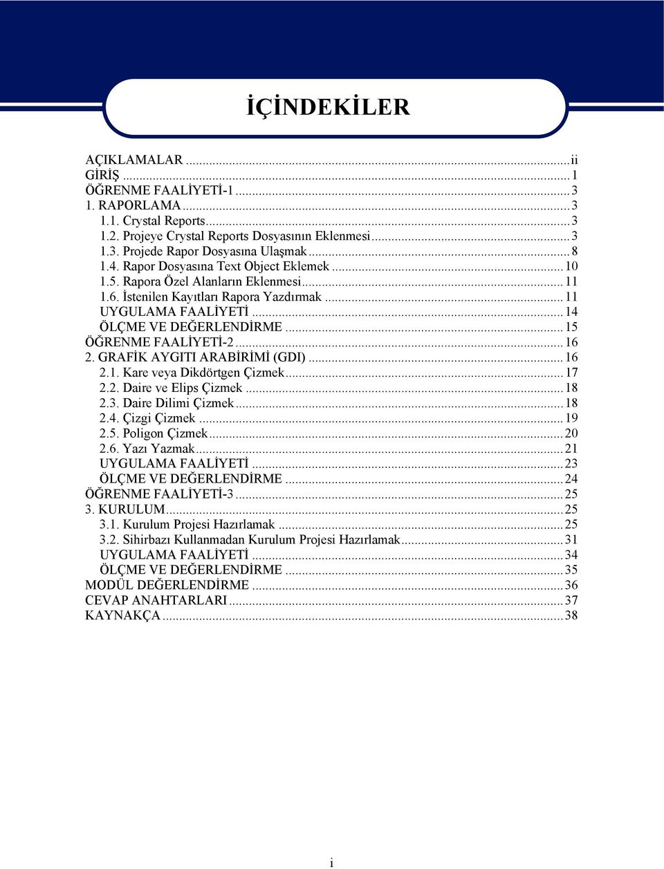 ..15 ÖĞRENME FAALİYETİ-2...16 2. GRAFİK AYGITI ARABİRİMİ (GDI)...16 2.1. Kare veya Dikdörtgen Çizmek...17 2.2. Daire ve Elips Çizmek...18 2.3. Daire Dilimi Çizmek...18 2.4. Çizgi Çizmek...19 2.5. Poligon Çizmek.