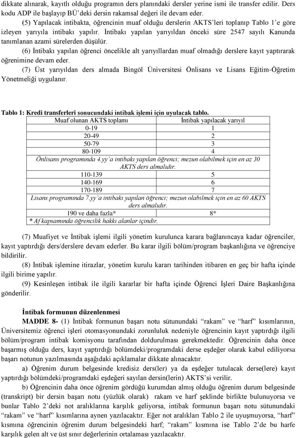 İntibakı yapılan yarıyıldan önceki süre 2547 sayılı Kanunda tanımlanan azami sürelerden düşülür.