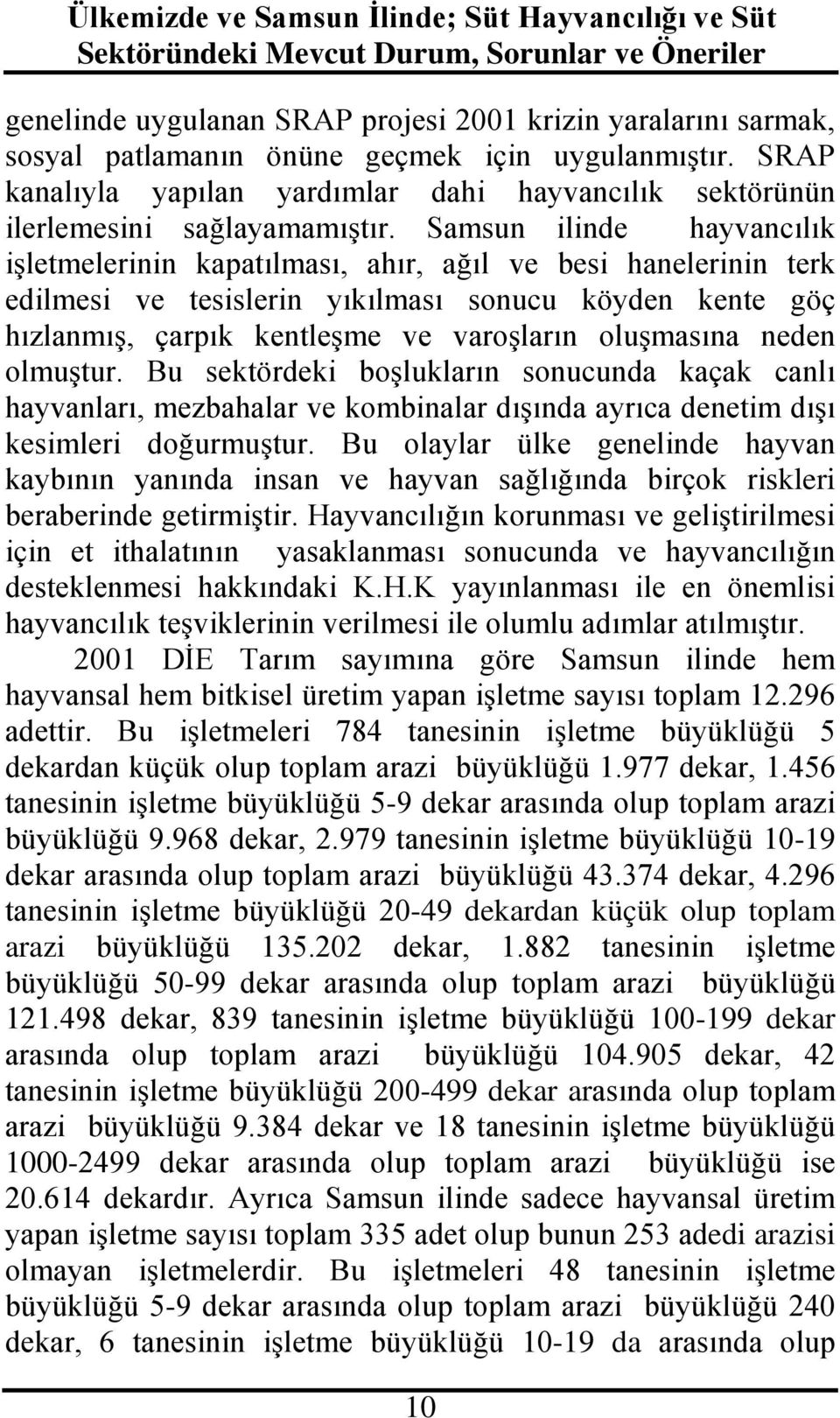 Samsun ilinde hayvancılık işletmelerinin kapatılması, ahır, ağıl ve besi hanelerinin terk edilmesi ve tesislerin yıkılması sonucu köyden kente göç hızlanmış, çarpık kentleşme ve varoşların oluşmasına