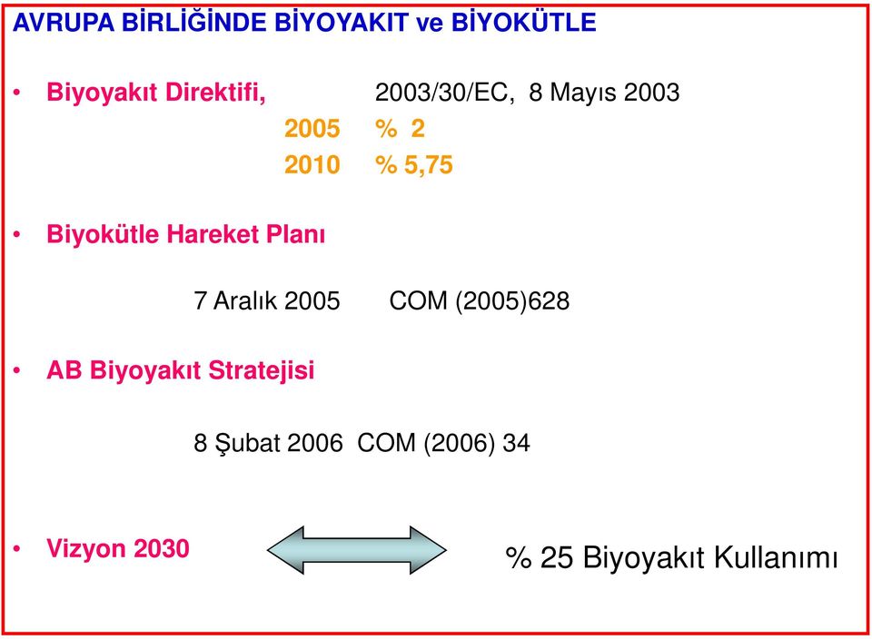 Hareket Planı 7 Aralık 2005 COM (2005)628 AB Biyoyakıt