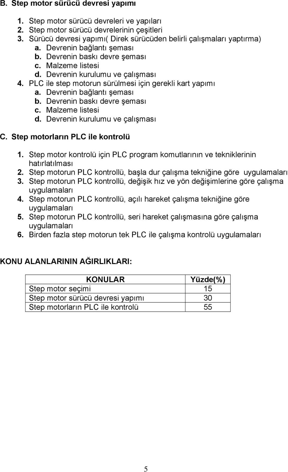 Devrenin baskı devre şeması c. Malzeme listesi d. Devrenin kurulumu ve çalışması C. Step motorların PLC ile kontrolü 1.