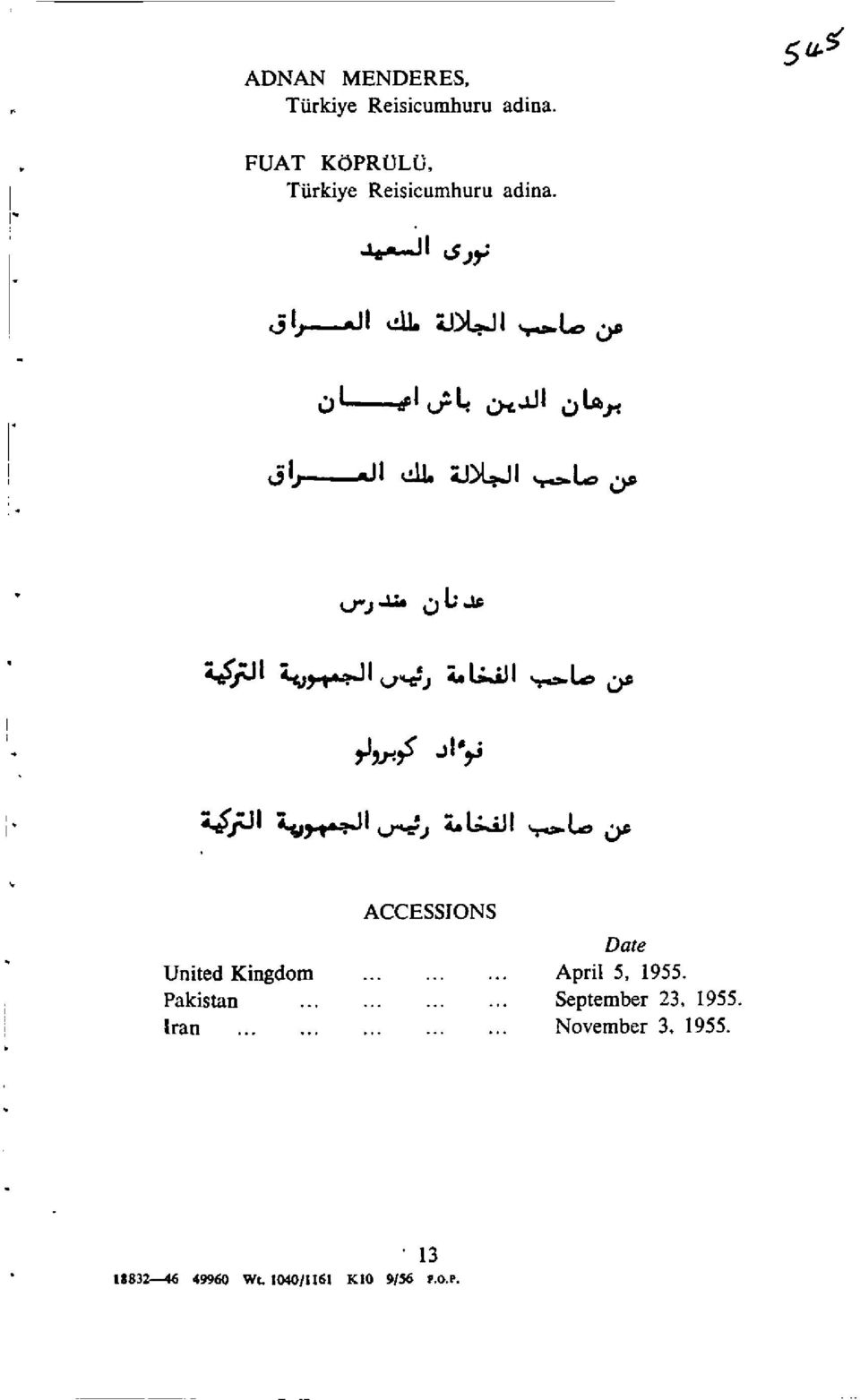 iji ww Jc ACCESSIONS Date United Kingdom......... April 5, 1955. Pakistan............ September 23, 1955.