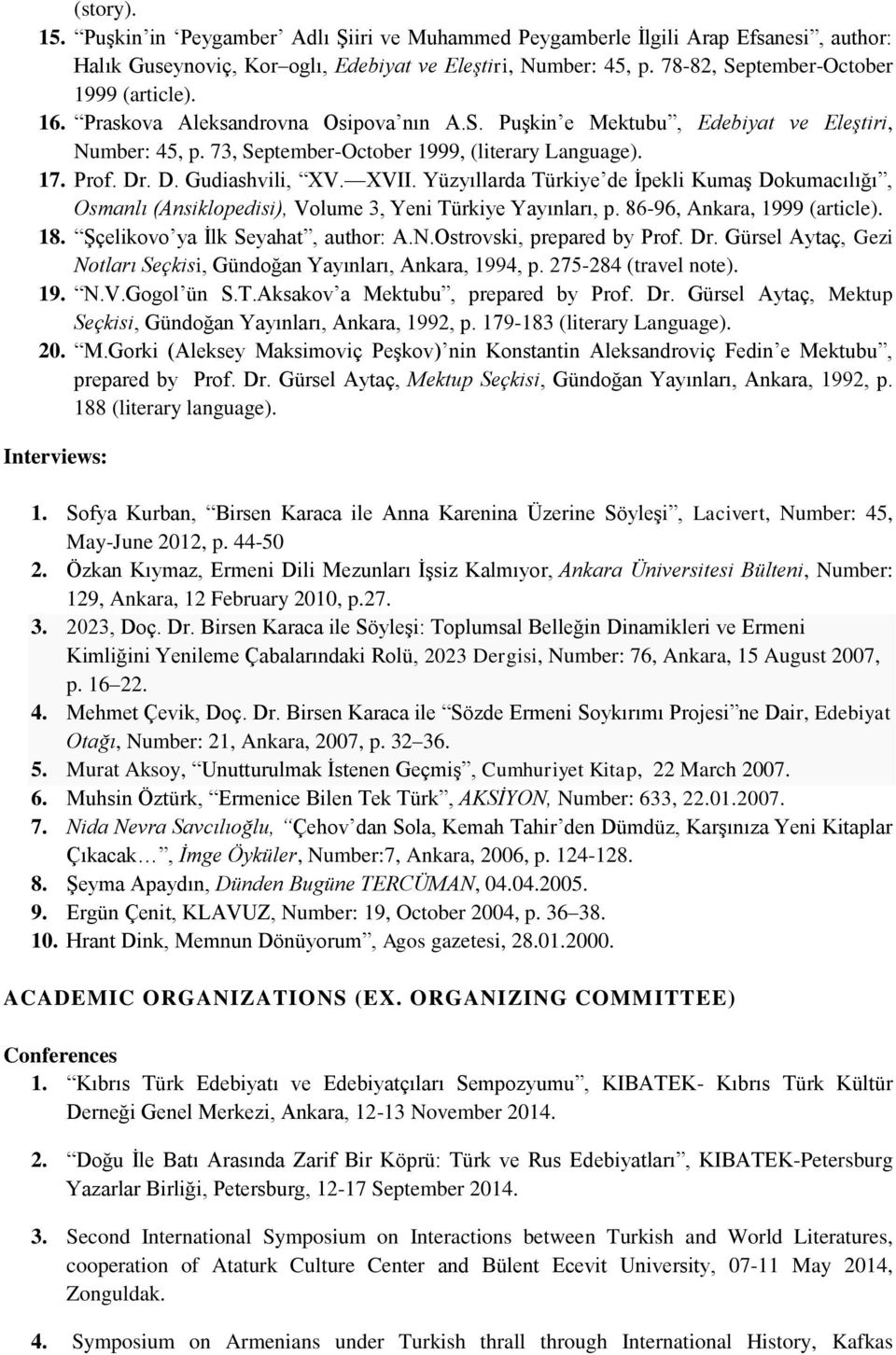 Dr. D. Gudiashvili, XV. XVII. Yüzyıllarda Türkiye de İpekli Kumaş Dokumacılığı, Osmanlı (Ansiklopedisi), Volume 3, Yeni Türkiye Yayınları, p. 86-96, Ankara, 1999 (article). 18.