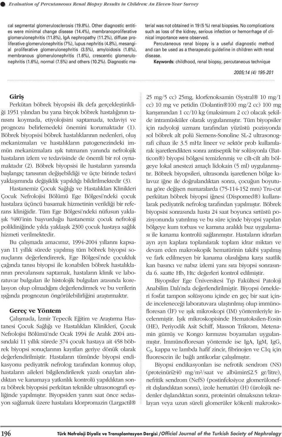 5%), amyloidosis (1.6%), membranous glomerulonephritis (1.6%), crescentic glomerulonephritis (1.6%), normal (7.5%) and others (10.2%). Diagnostic material was not obtained in 19 (5 %) renal biopsies.