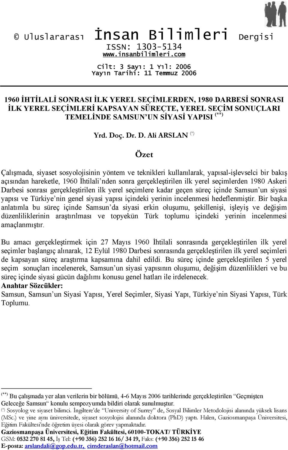 SAMSUN UN SİYASİ YAPISI (**) Yrd. Do