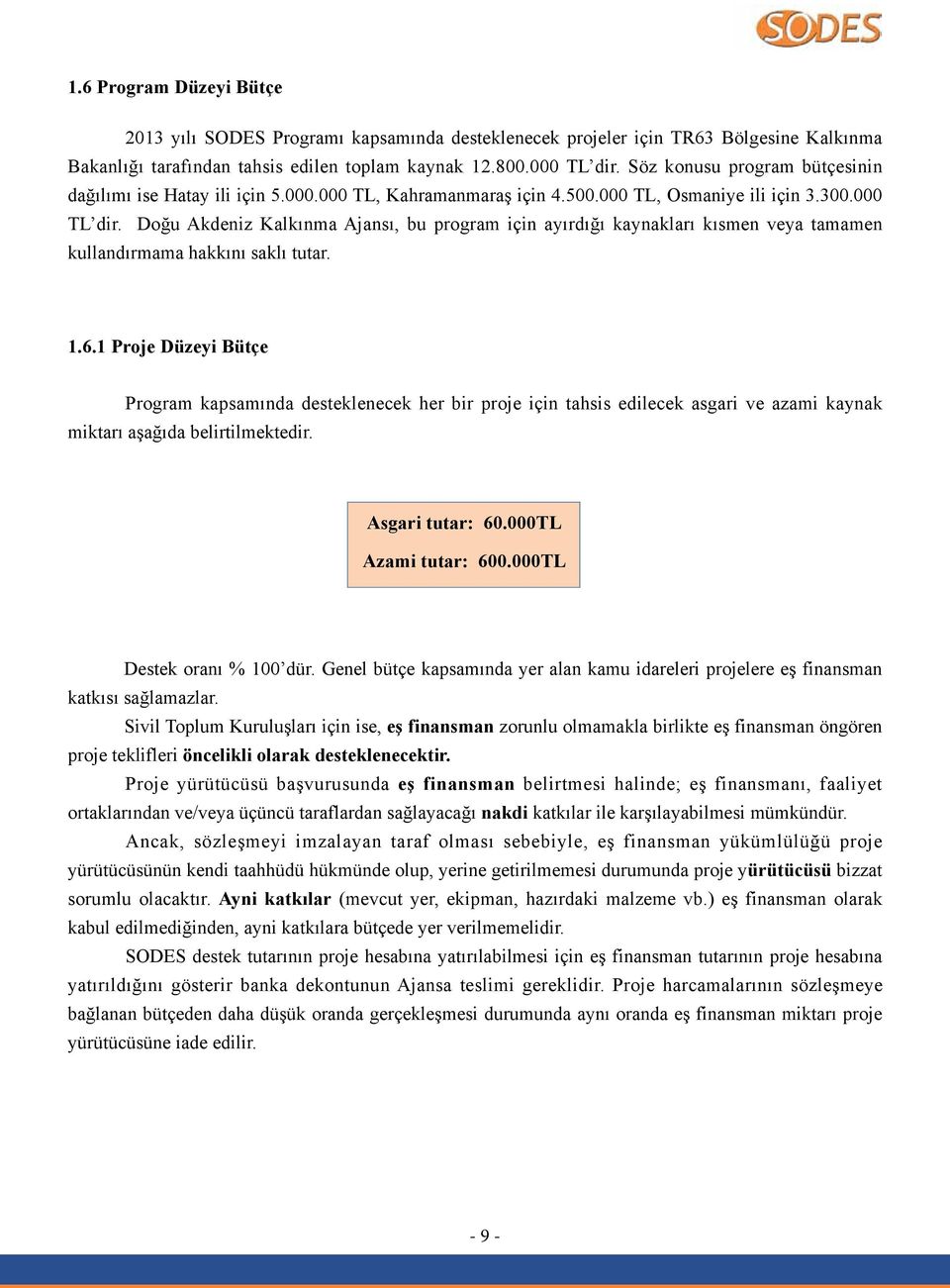 Doğu Akdeniz Kalkınma Ajansı, bu program için ayırdığı kaynakları kısmen veya tamamen kullandırmama hakkını saklı tutar. 1.6.