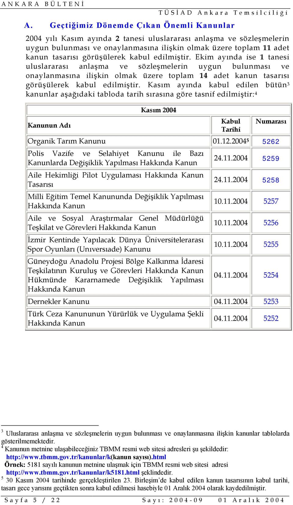 Ekim ayõnda ise 1 tanesi uluslararasõ anlaşma ve sözleşmelerin uygun bulunmasõ ve onaylanmasõna ilişkin olmak üzere toplam 14 adet kanun tasarõsõ  Kasõm ayõnda kabul edilen bütün 3 kanunlar aşağõdaki