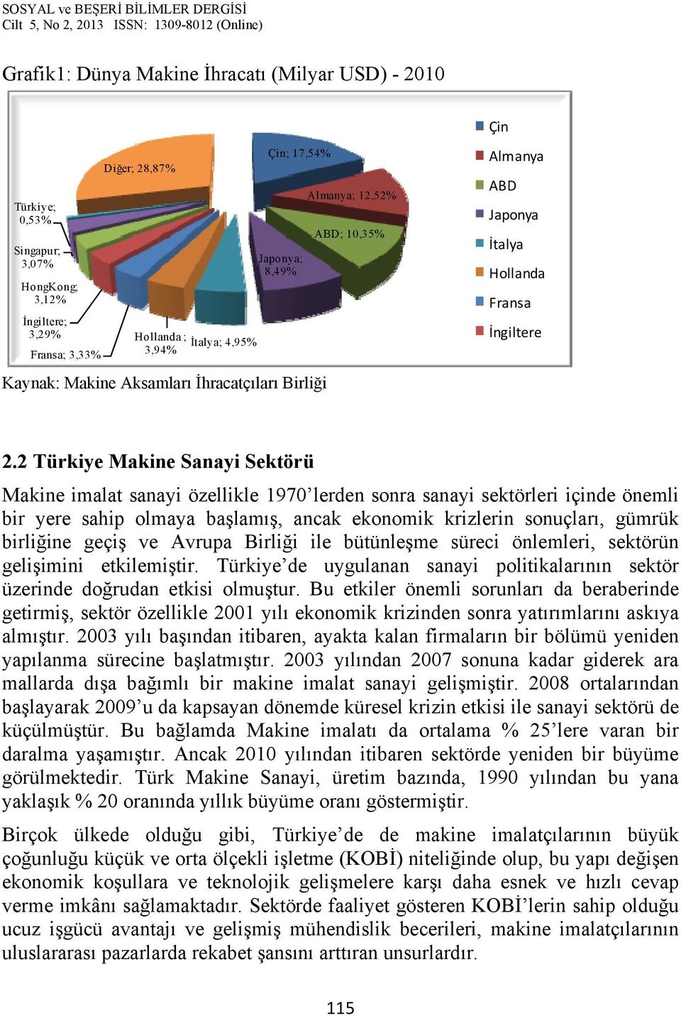 2 Türkiye Makine Sanayi Sektörü Makine imalat sanayi özellikle 1970 lerden sonra sanayi sektörleri içinde önemli bir yere sahip olmaya başlamış, ancak ekonomik krizlerin sonuçları, gümrük birliğine