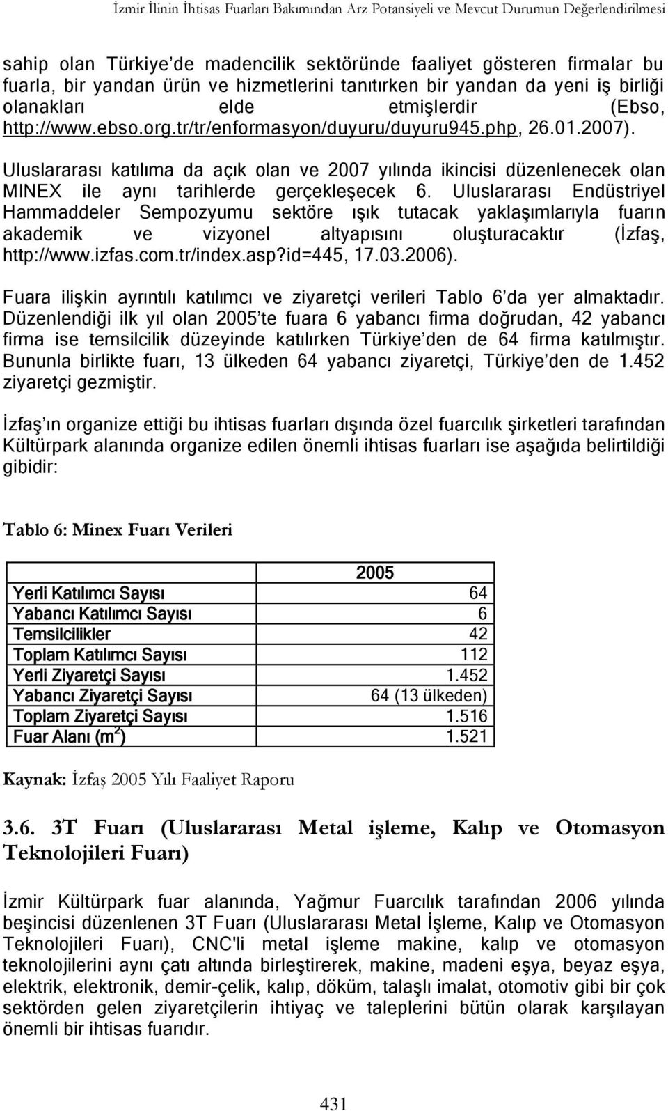 Uluslararası katılıma da açık olan ve 2007 yılında ikincisi düzenlenecek olan MINEX ile aynı tarihlerde gerçekleģecek 6.