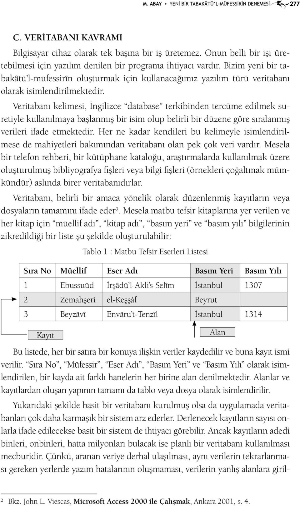 Bizim yeni bir tabakâtü l-müfessirîn oluşturmak için kullanacağımız yazılım türü veritabanı olarak isimlendirilmektedir.