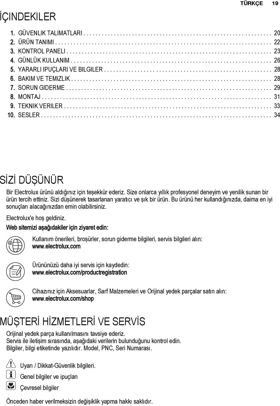 YARARLI IPUÇLARI VE BILGILER....................................................... 28 6. BAKIM VE TEMIZLIK.................................................................. 28 7. SORUN GIDERME.................................................................... 29 8.