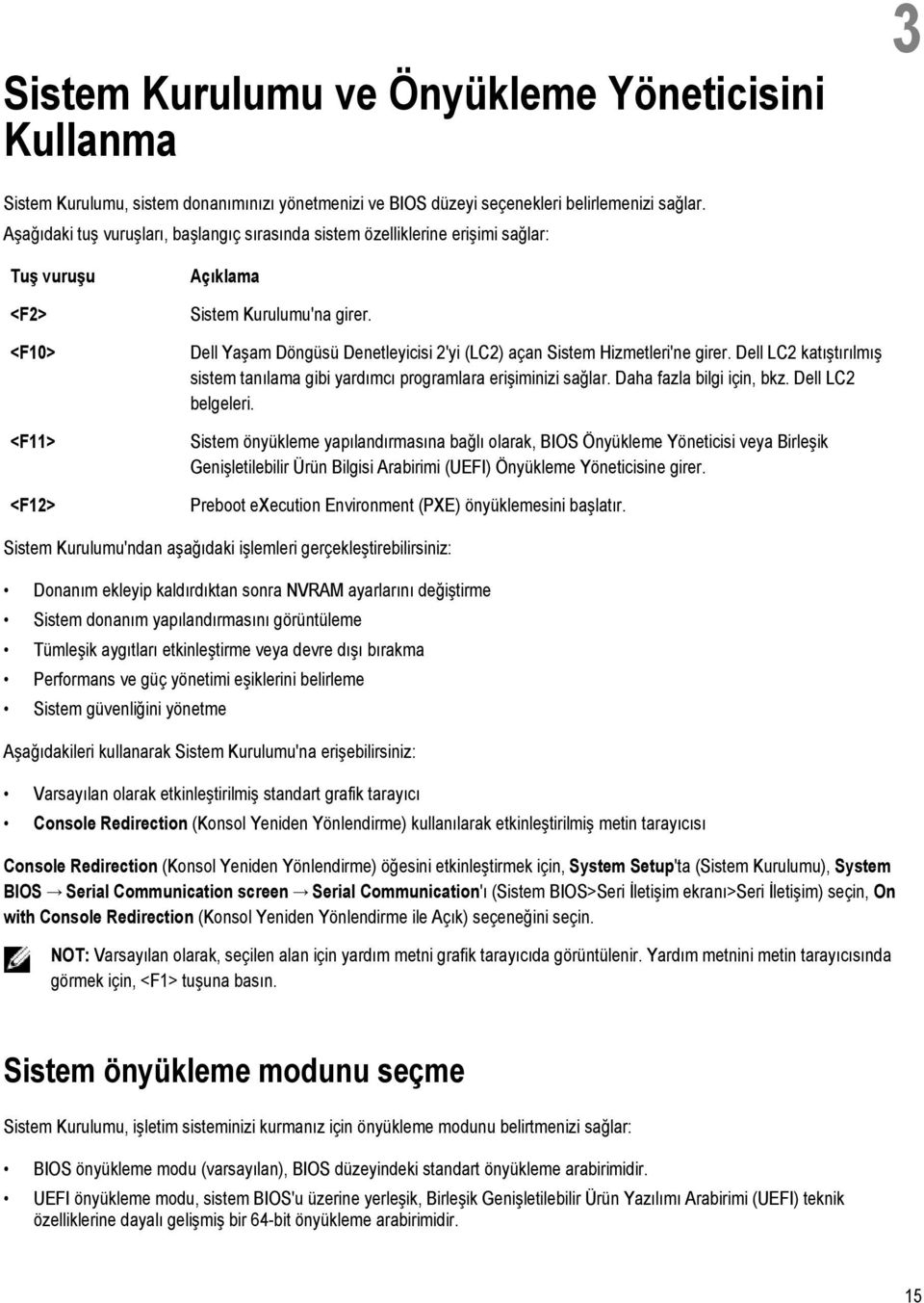 Dell Yaşam Döngüsü Denetleyicisi 2'yi (LC2) açan Sistem Hizmetleri'ne girer. Dell LC2 katıştırılmış sistem tanılama gibi yardımcı programlara erişiminizi sağlar. Daha fazla bilgi için, bkz.