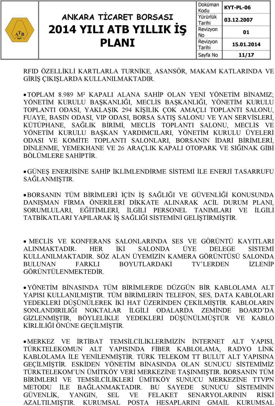 VIP ODASI, BORSA SATIŞ SALONU VE YAN SERVİSLERİ, KÜTÜPHANE, SAĞLIK BİRİMİ, MECLİS TOPLANTI SALONU, MECLİS VE YÖNETİM KURULU BAŞKAN YARDIMCILARI, YÖNETİM KURULU ÜYELERİ ODASI VE KOMİTE TOPLANTI