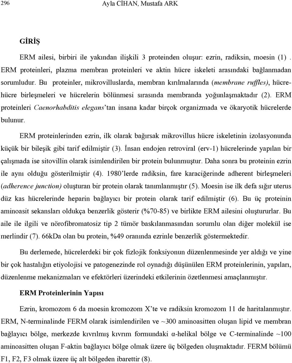 Bu proteinler, mikrovilluslarda, membran kırılmalarında (membrane ruffles), hücrehücre birleşmeleri ve hücrelerin bölünmesi sırasında membranda yoğunlaşmaktadır (2).