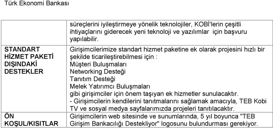 Girişimcilerimize standart hizmet paketine ek olarak projesini hızlı bir şekilde ticarileştirebilmesi için : Müşteri Buluşmaları Networking Desteği Tanıtım Desteği Melek Yatırımcı