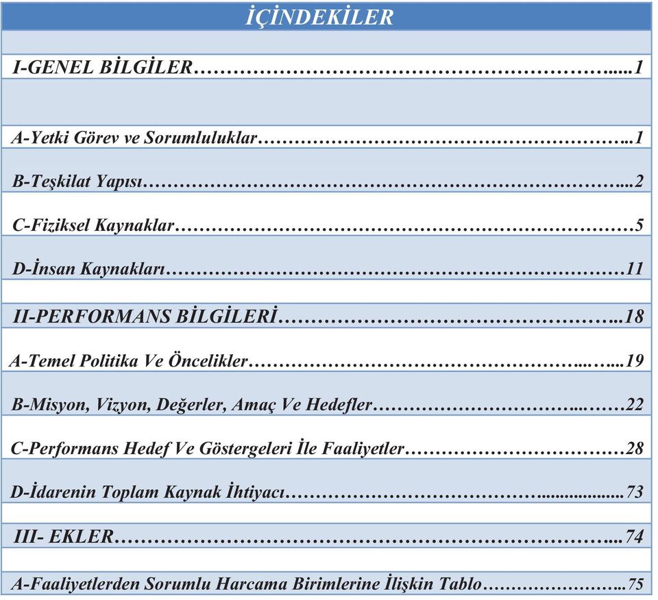 .18 A-Temel Politika Ve Öncelikler......19 B-Misyon, Vizyon, Değerler, Amaç Ve Hedefler.