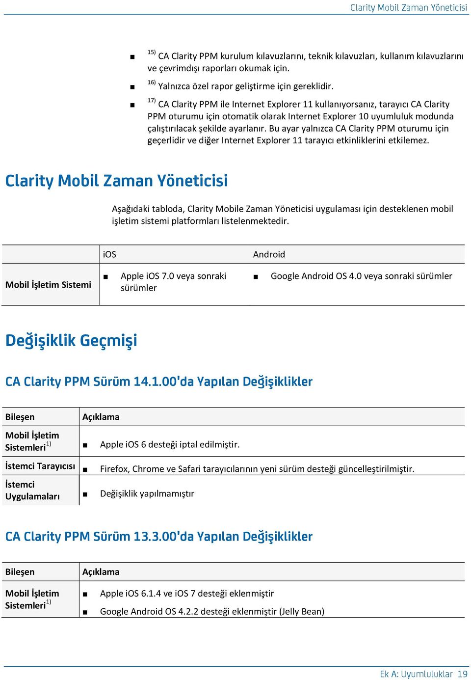 17) CA Clarity PPM ile Internet Explorer 11 kullanıyorsanız, tarayıcı CA Clarity PPM oturumu için otomatik olarak Internet Explorer 10 uyumluluk modunda çalıştırılacak şekilde ayarlanır.